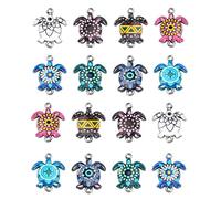 Stiesy 40Pcs 8 Colour Sea Turtle Enamel Connector Charms Tortoise Link Charms Colourful Printed Animal Dangle Charms for Jewellry Making DIY Bracelets