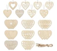 Stiesy 40Pcs 8 Styles Love Theme Heart Wooden Hanging Pendant Ornaments Love Heart Wooden Shapes Wooden Cutouts Wooden Painting Crafts Embellishments for DIY Wedding Party Decoration