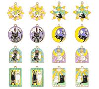 Stiesy 40Pcs 8 Styles Tarot Charms Black White Cat Tarot Card Charm Pendant Sun Shape Divination Amulet Metal Charms Bulk for Bracelet Jewellery Making Crafting DIY Decor