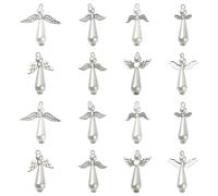 Stiesy 40Pcs 8 Styles Water Drop Charms Pendants Acrylic Pearl Teardrop Charm Angel Wing Water Droplet Dangle Charms for DIY Crafts Bracelet Jewelry Making