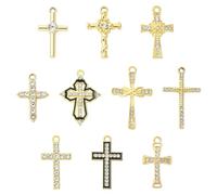 Stiesy 40Pcs Cross Charms, Easter Religious Theme Rhinestone Pendants for Jewelry Making Finding Bracelets Necklaces Earrings DIY Crafts, 10 Styles