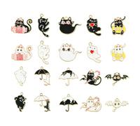 Stiesy 40Pcs Mixed Cat Charm Enamel Black White Cat Pendants Cute Animal Kitten Charm Bulk for Jewelry Making Bracelets Necklace Halloween Present