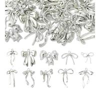 Stiesy 40Pcs Tibetan Bowknot Charms Antique Silver Cute Bow Charm Bulk Vintage Hollow Bowknot Dangle for Bracelet Jewellery Making DIY Crafts Necklace