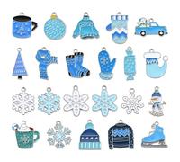 Stiesy 44Pcs Mixed Blue Winter Theme Enamel Charms Pendants White Snowflake Charms Christmas Socking Hat Scarf Sweater Glove Dangle Charms for Jewellery Making Bracelets Crafts DIY Necklace Presents
