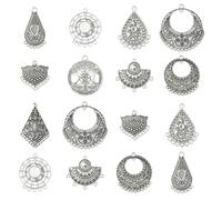 Stiesy 45Pcs 9 Styles Bohemian Chandelier Charms Antique Silver Boho Large Teardrop Heart Star Tibetan Charms Bulk for Jewellery Making Crafts DIY Bracelets Necklace