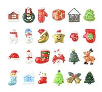 Stiesy 48 Pcs 24 Styles Christmas Theme Resin Slime Charms Beads Christmas Tree Snowman White Bear Hats Gloves Gift Box Shape Flat Back NO Hole Beads for DIY Craft Jewelry Making Hair Clips