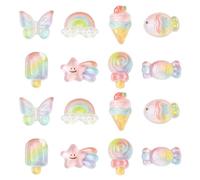 Stiesy 48 Pcs Transparent Colorful Resin Slime Charms with Glitter Powder Lollipop Candy Ice Cream Rainbow Butterfly Shape NO Hole Beads Flat Back for DIY Crafts Phone Case Keychain Accessories
