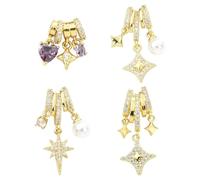 Stiesy 4Pcs Brass Spacer Bail Pendants, Golden Jewelry Connector Bails with Micro Pave Cubic Zirconia Star Charm European Large Hole Bracelet Charms for Jewellery Making Crafts DIY