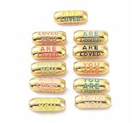 Stiesy 5 Pcs Brass 18K Gold Plated Beads Enamel Oval with Word are Loved You are Inspirational Beads Bulk for Friendship Bracelets & Personalized Gifts