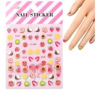 Stiesy 5 Sheets Fruits Theme Paper Nail Art Stickers Decals Self-Adhesive Sticker Strawberry Kiwi Coconut Papaya Lemon Pomegranate Pattern Nail Design for Women Nail Art Supplies Decoration