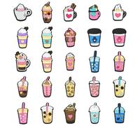 Stiesy 50 Pcs 25 Styles Drink Theme PVC Decoration Shoe Charms No Clasp Plastic Cabochons Milk Tea Ice Cream Cute Slime Charm Beads Flatback Beads Bulk for Ornament Scrapbooking Jewellry Making Crafts