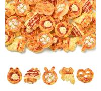 Stiesy 50 Pcs 5 Styles Bakery Bread Theme Resin Slime Charms Cute Simulation Food Pizza Tart Pretzel Shape Flat Back NO Hole beeads for DIY Crafts Phone Case Keychain Accessories