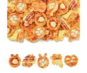 Stiesy 50 Pcs 5 Styles Bakery Bread Theme Resin Slime Charms Cute Simulation Food Pizza Tart Pretzel Shape Flat Back NO Hole beeads for DIY Crafts Phone Case Keychain Accessories