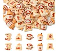 Stiesy 50 Pcs Coffee Theme Opaque Resin Slime Charms Cute Imitation Drink Decoden Cabochons Coffee Cup Coffee Machines Shape Flat Back Beads for Nail Art Charms Scrapbooking Ornament Phone Case
