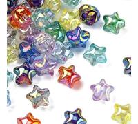 Stiesy 50 Pcs Iridescent Star Beads UV Plated Transparent Acrylic Spacer Loose Beads Bulk for Galaxy Jewelry Making Rave Party Accessories DIY Keychain Decor