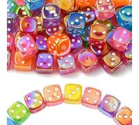 Stiesy 50 Pcs UV Plating Opaque Acrylic Dice Beads Iridescent Mixed Color Cube Shape DIY Craft Beads Casino Party Games Vegas Birthday Party Supplies for Keychain Jewelry Making