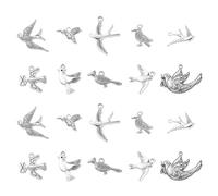 Stiesy 50Pcs 10 Style Tibetan Bird Charms Antique Silver Animal Charm Bulk Vintage Pigeon Swallow Hummingbird Dangle for Bracelet Jewellery Making DIY Crafts Necklace