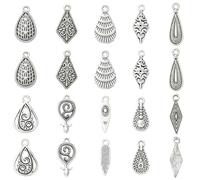Stiesy 50Pcs 10 Styles Antique Silver Teardrop Charms Tibetan Style Charms Boho Theme Alloy Pendants for Jewelry Bracelets Necklaces Making DIY Crafts