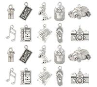 Stiesy 50Pcs 10 Styles Antique Silver Travel Theme Charms Tibetan Camera Suitcase Dollars Car Coffee Cup Pendant Charm for Jewellery Making DIY Bracelet Crafting