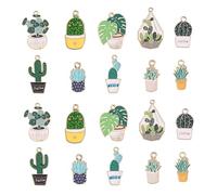 Stiesy 50Pcs 10 Styles Green Plant Enamel Charms Pendant Pot Culture Charms Succulent Cactus Aloe Vera Shape Dangle Charms for Bracelet Jewelry Making Craft