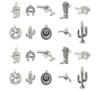 Stiesy 50Pcs 10 Styles Tibetan Style Alloy Cowboy Theme Pendants Antique Silver Western Dessert Cactus Charms for Bracelets Necklace Earrings DIY Jewelry Making Crafts
