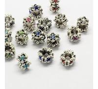 Stiesy 50Pcs 11mm Antique Silver Flower Large Hole Rhinestone Beads
