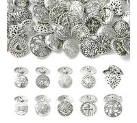 Stiesy 50Pcs Antique Silver Alloy Shank Buttons, 10 Styles Mixed Shapes Engraved Retro Decorative Buttons for Sewing, DIY Fashion, Jeans, Jackets, Coats Craft Projects
