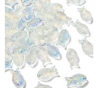 Stiesy 50Pcs Fish Beads Handmade Lampwork Glass Sea Fish Ocean Animal Transparent Spacer Craft Beads Bulk for Jewelry Making DIY Necklace Bracelets Crafting