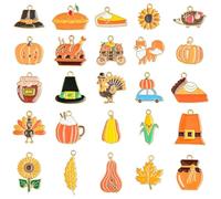 Stiesy 50Pcs Mixed Styles Orange Charms Enamel Autumn Charms Fox Maple Leaf Charm Pendant Sunflower Pumpkin Dangle Charms Hedgehog Metal Charms Bulk for DIY Crafts Bracelet Jewellry Making Present