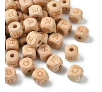 Stiesy 52pcs Wooden Letter Beads Initial A~Z Letter Cube Wood Spacer Beads 12mm Alphabet Square Beads Bulk for Jewellry Making DIY Bracelet Crafting
