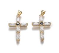 Stiesy 5pcs Micro Pave Clear Cubic Zirconia Cross Charms Golden Cross Pendant Charm Crucifix Brass Charms for Jewellry Bracelet Necklace Earring Making DIY Crafts Gifts Ornaments