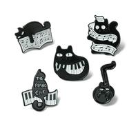 Stiesy 5Pcs Music Theme Black Cat Enamel Pin Cute Kitten Brooches Lapel Pins Kawaii Animal Novelty Badges Brooch Pin Set for Hats Clothes Backpack Bags Jewellery Crafting Fits Men Women Boys and Girls