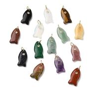 Stiesy 5Pcs Natural Fish Gemstone Pendants Micro Pave Cubic Zirconia Charms Sea Animal Stone Pendant for Jewellery Making Necklace Bracelet DIY Crafts