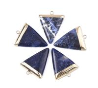 Stiesy 5Pcs Natural Sodalite Triangle Charms Blue Triangle Gemstone Charm Gold Plated Edge Pendants for Jewellery Making Necklace Bracelet DIY Crafts