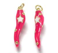 Stiesy 5Pcs Pink Hot Pepper Enamel Charms Gold Plated Twisted Chili with Star Charm Pendant 3D Vegetable Food Brass Dangle Charms for Jewellry Making Bracelet Necklace Crafts Earring DIY