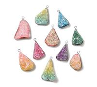 Stiesy 5Pcs Random Colour Triangle Agate Charms Natural Eletroplated Druzy Agate Pendant Charm Colourful Irregular Gemstone Healing Crystal Stone Charms for Jewellery Making Bracelet Craft Earring