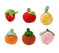 Stiesy 6 Pcs Fruit Crochet Charms Set Apple Strawberry Peach Boho Macrame Keychains Handmade Mini Bag/Car Key Pendants for Purse Women Accessories