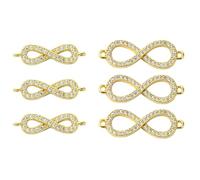 Stiesy 6 Pcs Micro Pave Cubic Zirconia Infinity Link Charms CZ Stone Brass 18K Gold Plated Connectors Charms Bulk for Bracelet Anklet Chain Beading Crafts