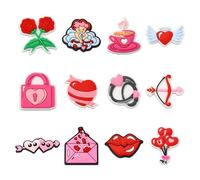 Stiesy 60 Pcs 12 Styles Valentine's Day Theme PVC Slime Charms Love Heart Flat Back Beads Cabochons Embellishments Supplies for DIY Crafts Scrapbooking Hair Clip Shoes Decorations