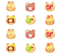 Stiesy 60 Pcs 6 Styles Resin Imitation Food Toast Slime Charms Cat Rabbit Bear Shape with Fruit Cabochon Flat Back Beads NO Holes for Jewelry Making & Phone Case Charms