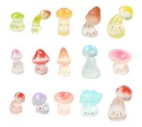 Stiesy 60 Pcs Glow in The Dark Cute Mushroom Decor Sets 15 Styles Luminous Resin Fungi Miniature Ornaments for Office Desk Night Light Garden Home Decor