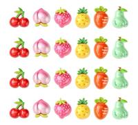 Stiesy 60 Pcs Imitation Food Slime Charms Vegetable & Fruit Flat Back Beads Cherry Strawberry Peach Carrot Pineapple Pearly Resin Cabochons Decorations for Embellishments Scrapbook Mini Decorations