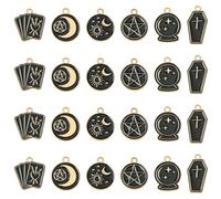 Stiesy 60Pcs 6 Styles Tarot Charms Black Gold Gothic Tarot Card Enamel Charm Pendant Divination Card Magic Amulet Metal Charms Bulk for Jewellery Making DIY Necklace Bracelet Earrings Crafts