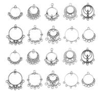 Stiesy 60pcs Tibetan Chandelier Component Links Charms Pendant 10 Styles Antique Silver Multi Strand Layer Earring Chandelier Charm Bulk for Earring Boho Jewellery Making