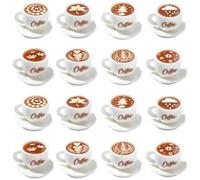Stiesy 64 Pcs White Plate and Coffee Cup Miniature 9 Styles Tiny Dish Latte Art Ornaments Figurines for Bakery Showcase Coffee Shop Counter Decor