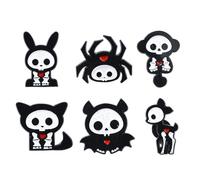 Stiesy 6Pcs Animal Skeletons Enamel Pin Halloween Skull Brooches Cat Bat Spider Rabbit Lapel Pins Badges Brooch Pin Set for Hats Clothes Backpack Bags Jewellery Crafting Fits Men Women Boys and Girls