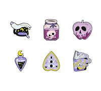 Stiesy 6Pcs Magical Enamel Pins Purple Gothic Skull Apple Tarot Brooch Halloween Witchcraft Magic Potion Pin Badges Novelty Brooches for Backpack Bags Clothes Hats Cap DIY Crafts Fits Women Men