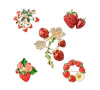 Stiesy 6Pcs Mixed Rhinestone Strawberry Brooch Enamel Pin Red Fruit Shining Crystal Badges Women Elegant Lapel Pins Brooches Jewellry Pin for Fashion Clothes Ladies Backpacks Caps Prom Decor Presents
