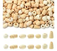 Stiesy 700 Pcs Unfinished Wood Beads, 7 Styles Natural Wooden Round Oval Column DIY Craft Beads Spacer for DIY Jewelry Making, Crafting, Bohemian Bracelet Necklace Supplies