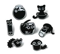 Stiesy 7Pcs Black Cat Enamel Pin Cute Kitten Brooches Lapel Pins Kawaii Animal Novelty Badges Brooch Pin Set for Hats Clothes Backpack Bags Jewellery Crafting Fits Men Women Boys and Girls